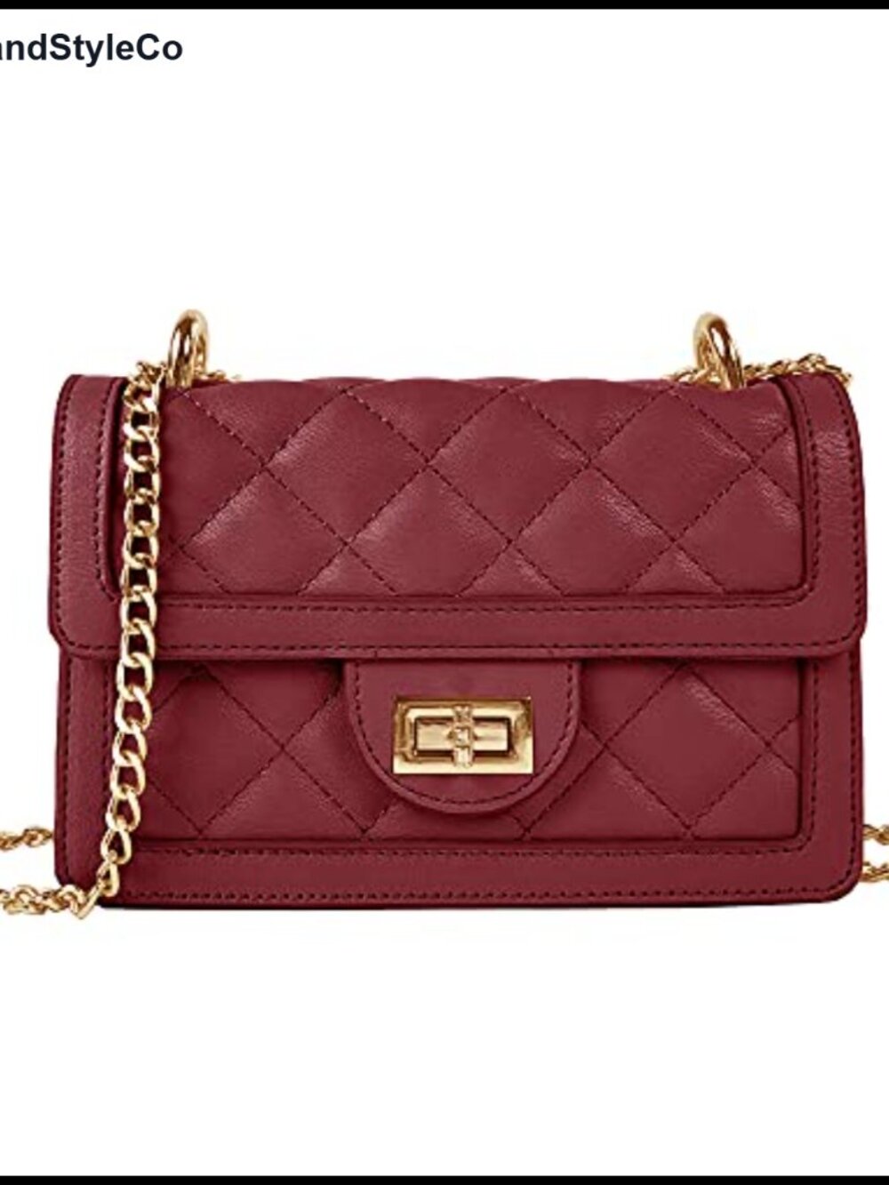 Quilted Vegan Leather Crossbody Bag with Gold Chain Strap, Small Designer